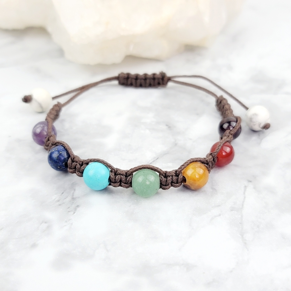 Rainbow Macrame Bracelet Jewelry Brown Crystal Stone Bead Handmade Colorful